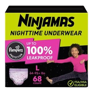 Pampers Ninjamas Nighttime Bedwetting Underwear – Girls – Size 8 (L) – 68ct